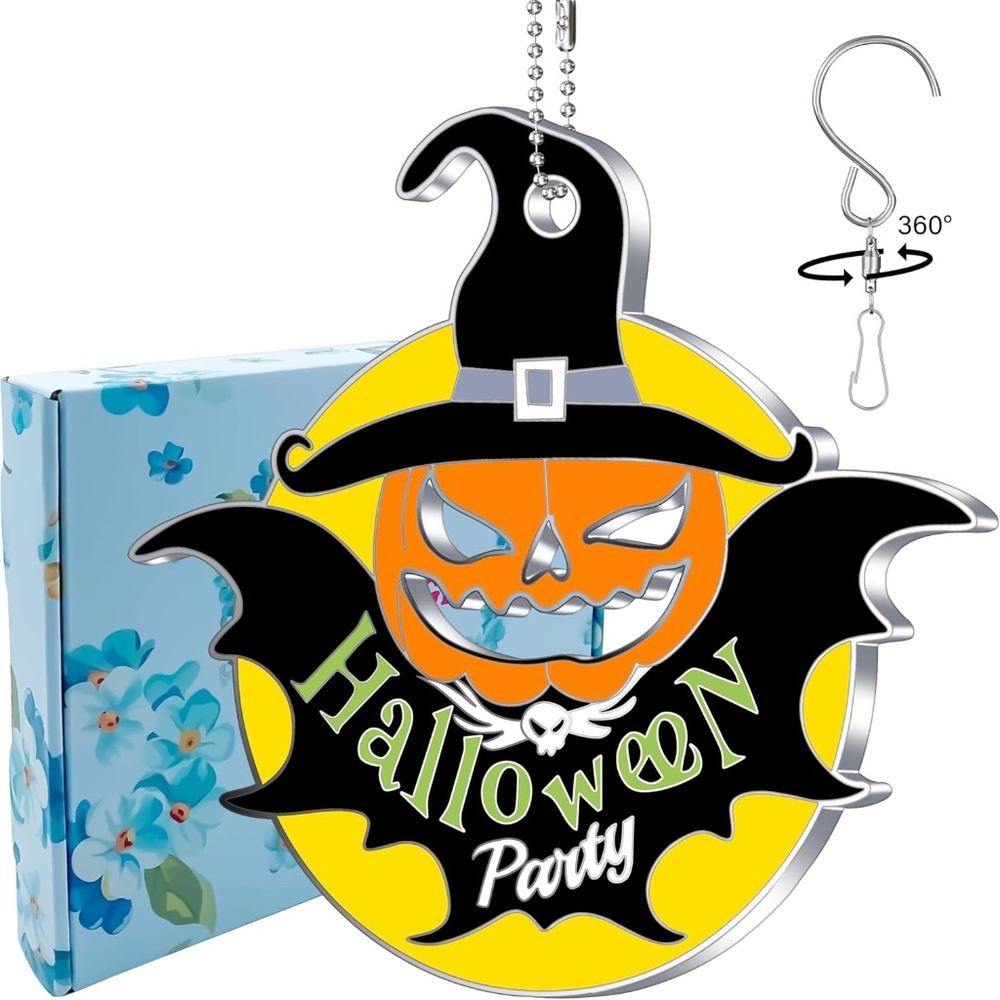 Halloween Glow In The Dark Sun Catcher Pumpkin Hanging Ornament Spooky Pumpkin